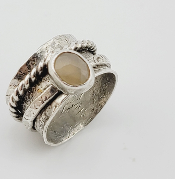 YELLOW SAPPHIRE ANXIETY RELIEF RING HANDMADE IN STERLING SILVER METAL SIZE 7 - Picture 5 of 6